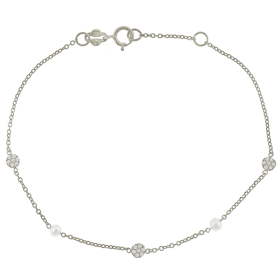 BRACELET SENZIO White Gold K9 with Zircon Stones and Pearls 3SOU.1483BB - 