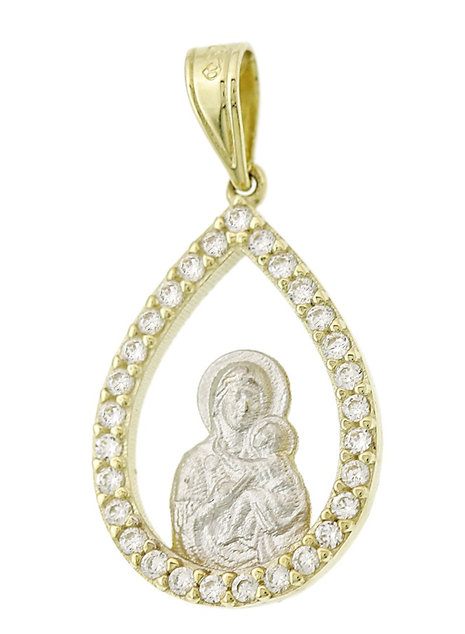 VIRGIN MARY Two Τone 9K Yellow and White Gold with Zircon Stones 3VAR.P013P - 