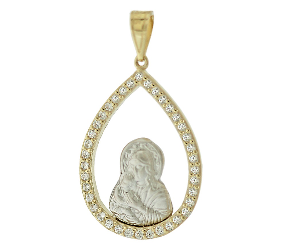 VIRGIN MARY Two Τone K9 Yellow and White Gold with Zircon Stones 3VAR.P8P