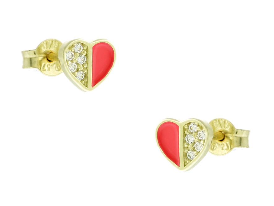 EARRINGS Heart in Yellow Gold K9 with Zircon 3VAR.126POR