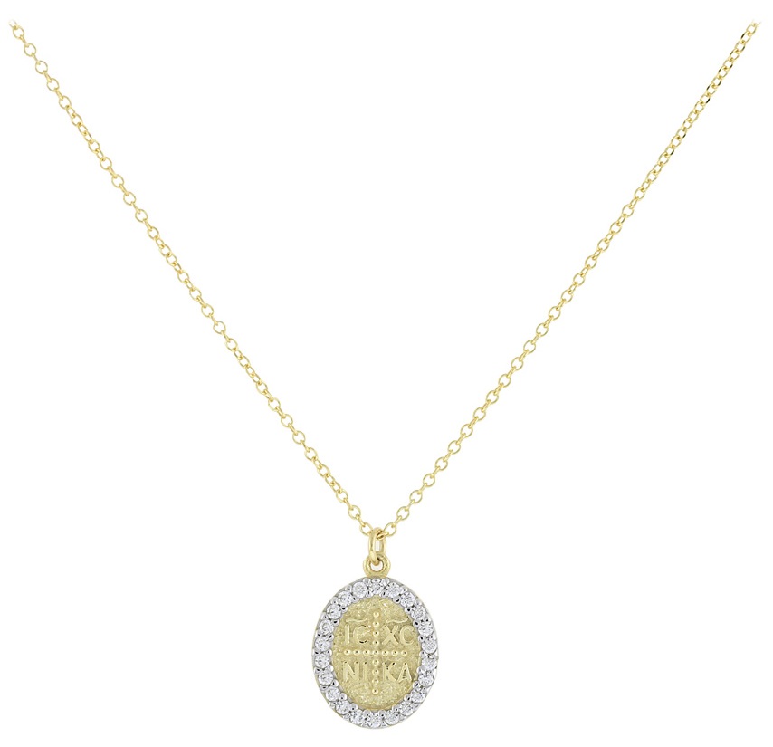 NECKLACE Christian Charms with Chain 9K Yellow Gold with Zircon Stones 3VAR.762C - 