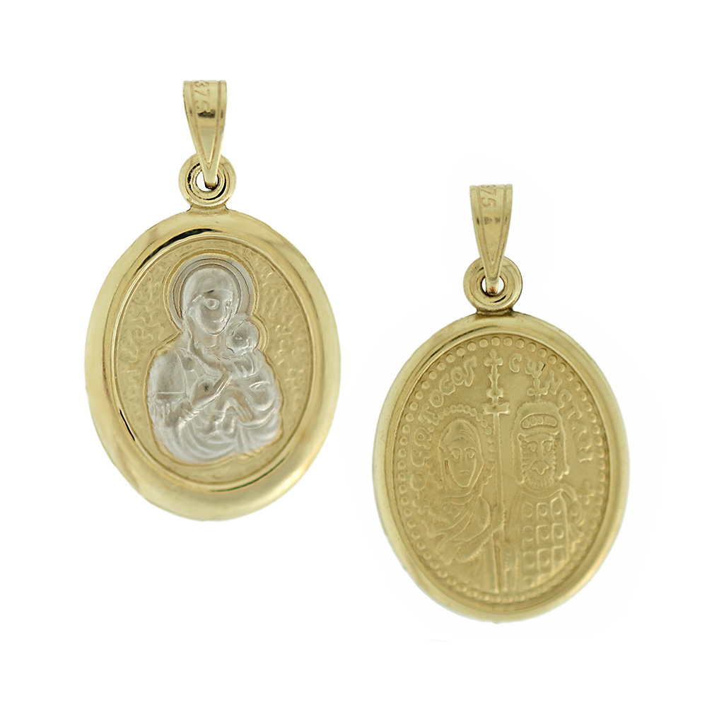 VIRGIN MARY Double Sided Bicolor 9K Yellow and White Gold 3VAR.D26P - 