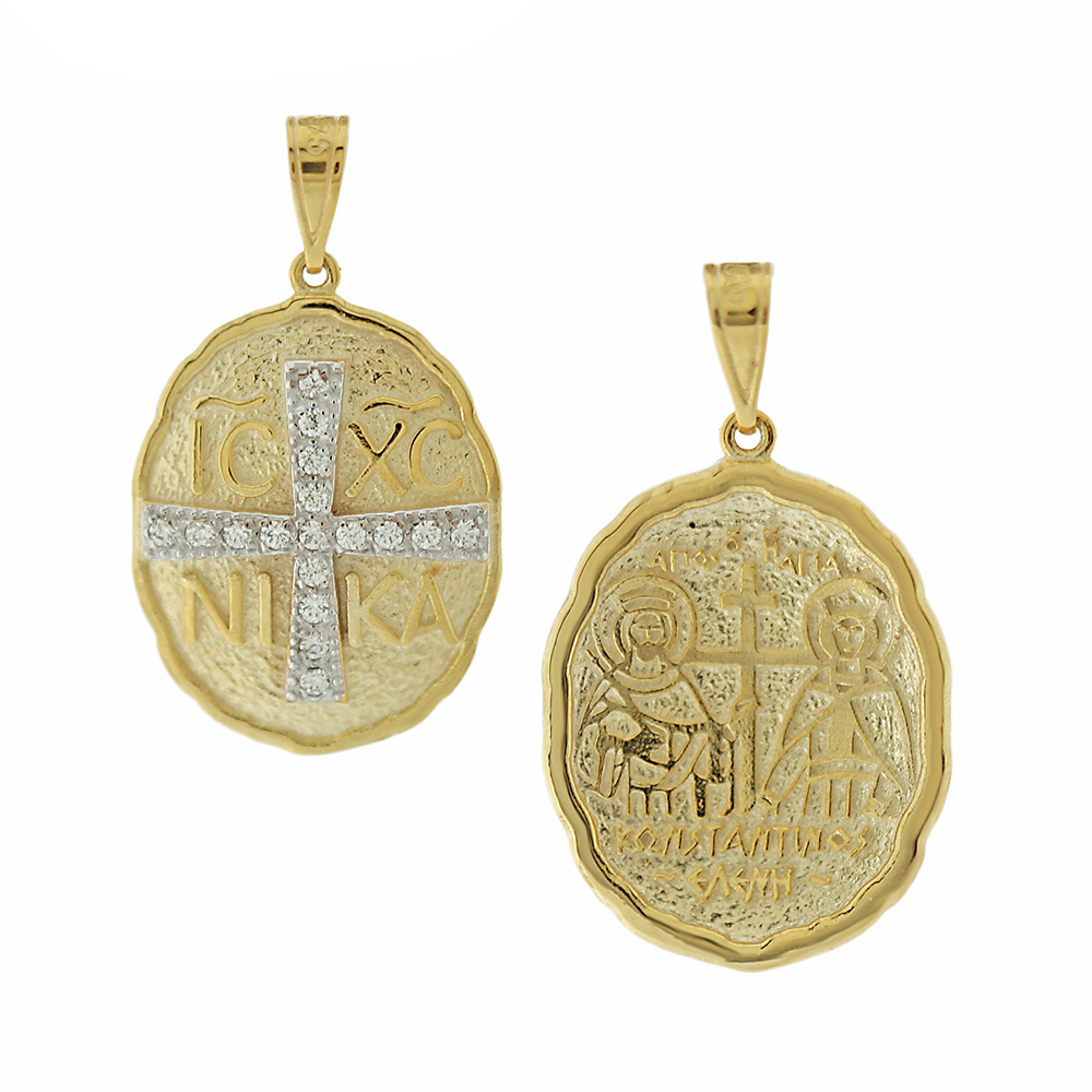 ΚΩΝΣΤΑΝΤΙΝΑΤΟ Διπλής Όψης από 9Κ Κίτρινο & Λευκό Χρυσό με Πέτρες Ζιργκόν 3VAR.D415P - 