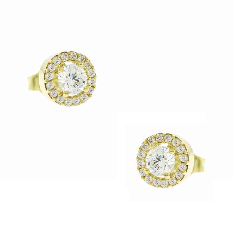 EARRINGS Halo from K9 Yellow Gold with Zircon Stones 3SOY.493SK