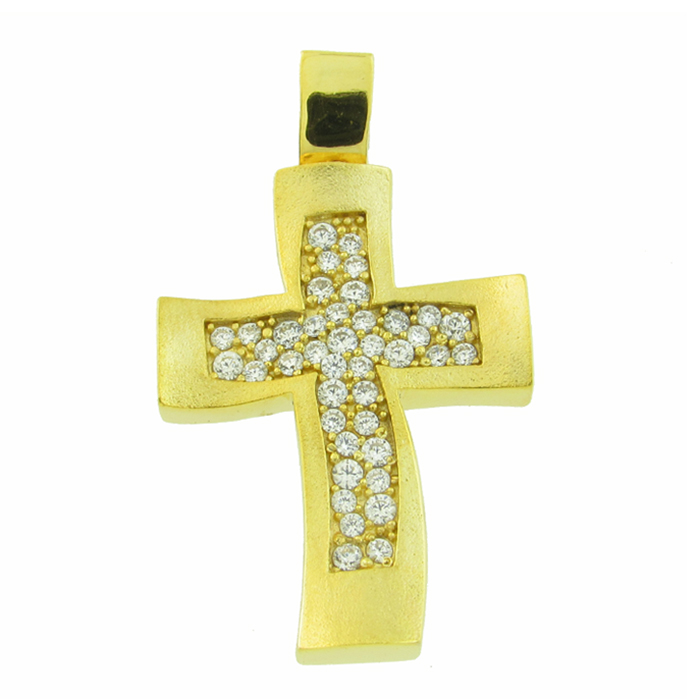 ΣΤΑΥΡΟΣ Γυναικείος Χειροποίητος SENZIO Collection K14 από Κίτρινο Χρυσό με Ζιργκόν 4-739