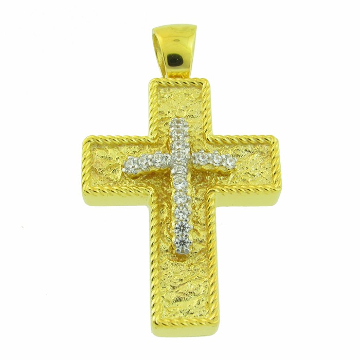 ΣΤΑΥΡΟΣ Γυναικείος Χειροποίητος SENZIO Collection K14 από Κίτρινο Χρυσό με Ζιργκόν 4-750