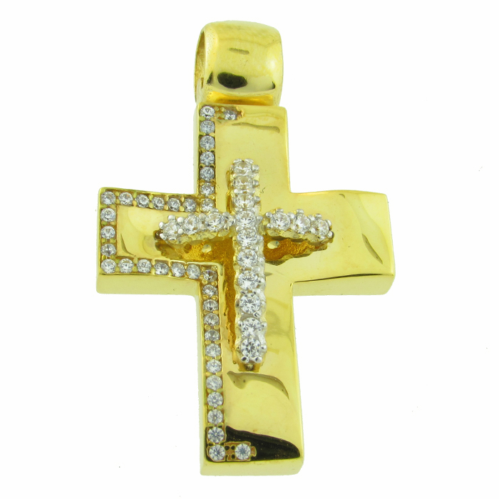 ΣΤΑΥΡΟΣ Γυναικείος Χειροποίητος SENZIO Collection K14 από Κίτρινο Χρυσό με Ζιργκόν 4-766 - 