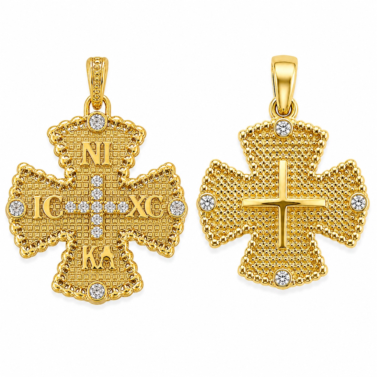 ΜΕΝΤΑΓΙΟΝ Κωνσταντινάτο SENZIO Collection Διπλής Όψης από Κ9 Κίτρινο Χρυσό με Πέτρες Ζιργκόν 3LAV.D403P - 