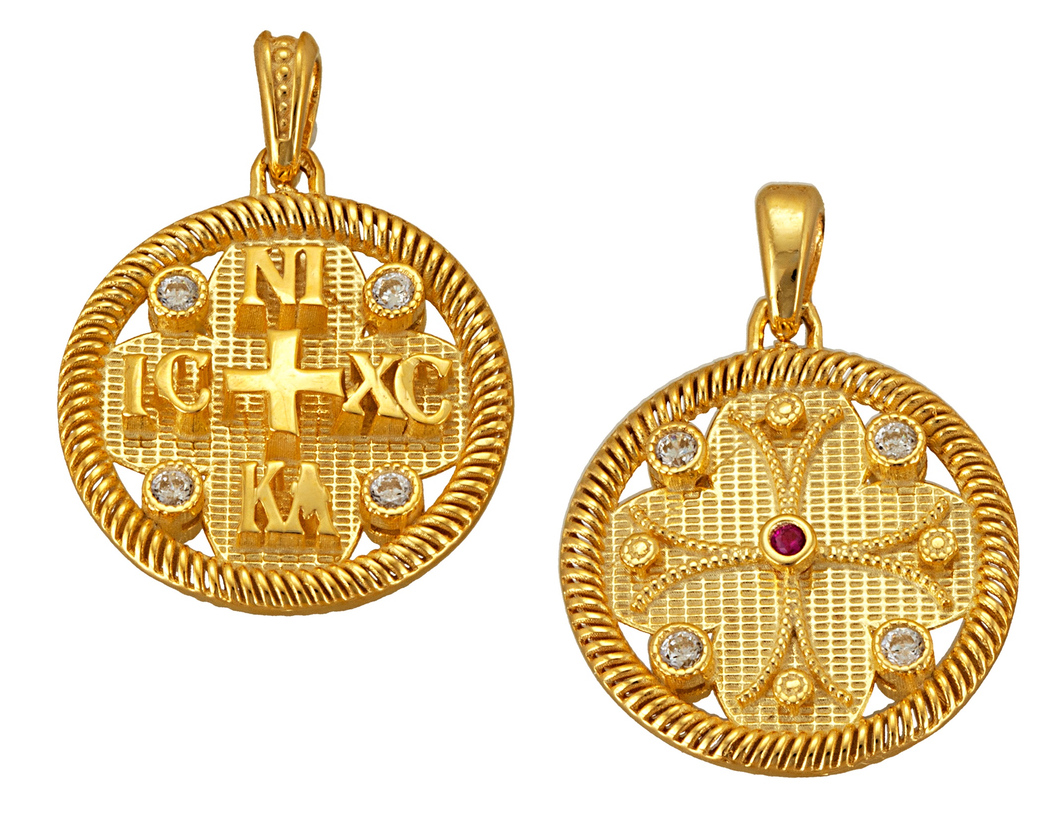 ΚΩΝΣΤΑΝΤΙΝΑΤΟ Βυζαντινό Διπλής Όψης SENZIO Collection από Κ9 Κίτρινο Χρυσό με Ζιργκόν 3LAV.PE418Y - 1