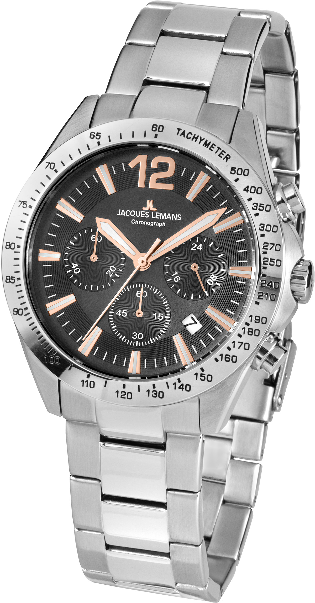 JACQUES LEMANS Aktion Chronograph 42mm Silver Stainless Steel Bracelet 42-5F - 