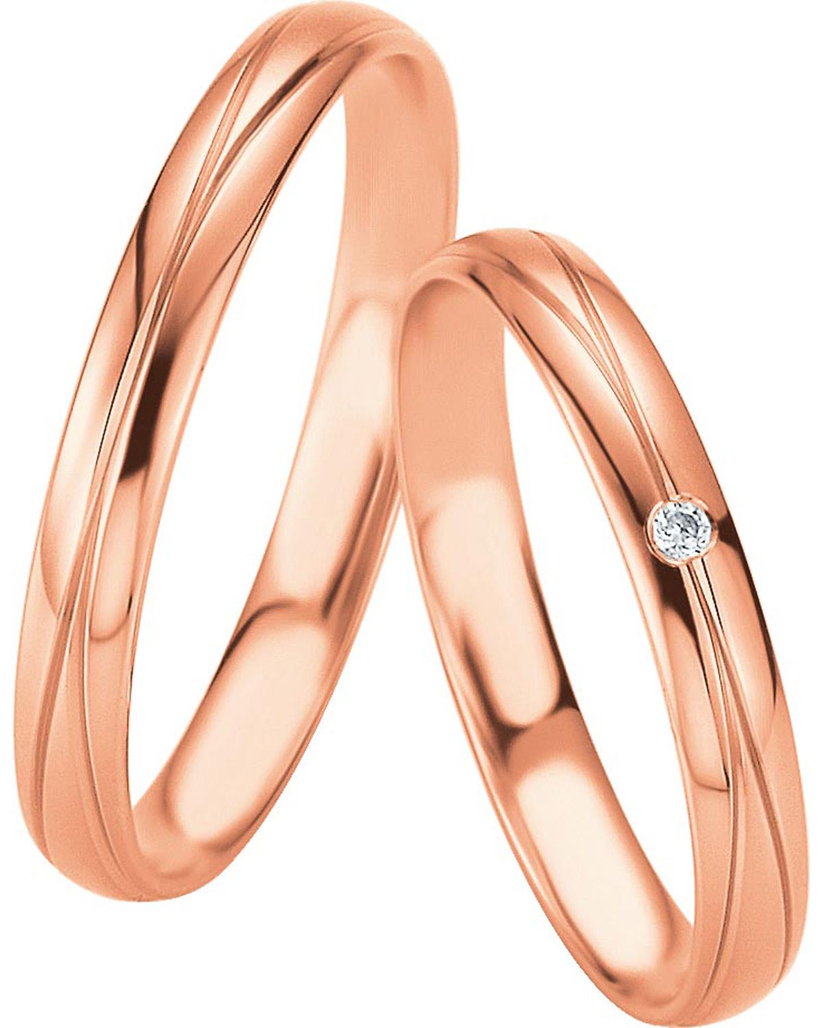 BREUNING Basic Light Collection Wedding Rings Rose Gold 4221-4222R - Rose Gold