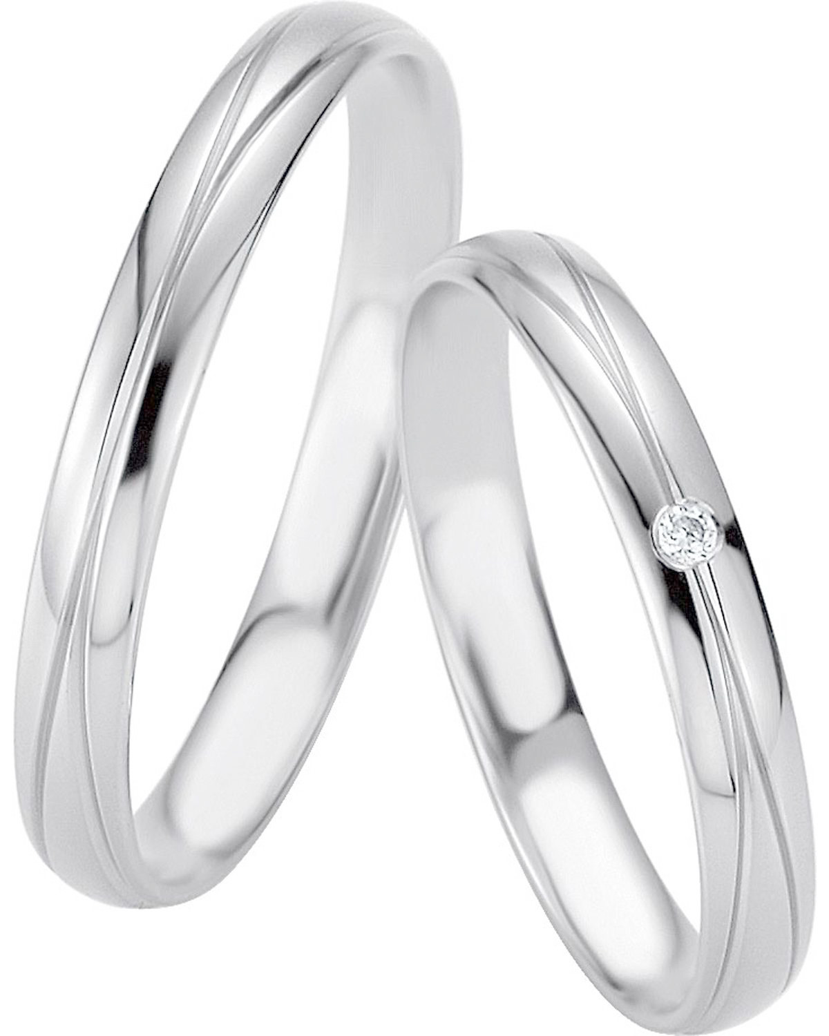 ΒREUNING Basic Light Collection Wedding Rings White Gold 4221-4222W