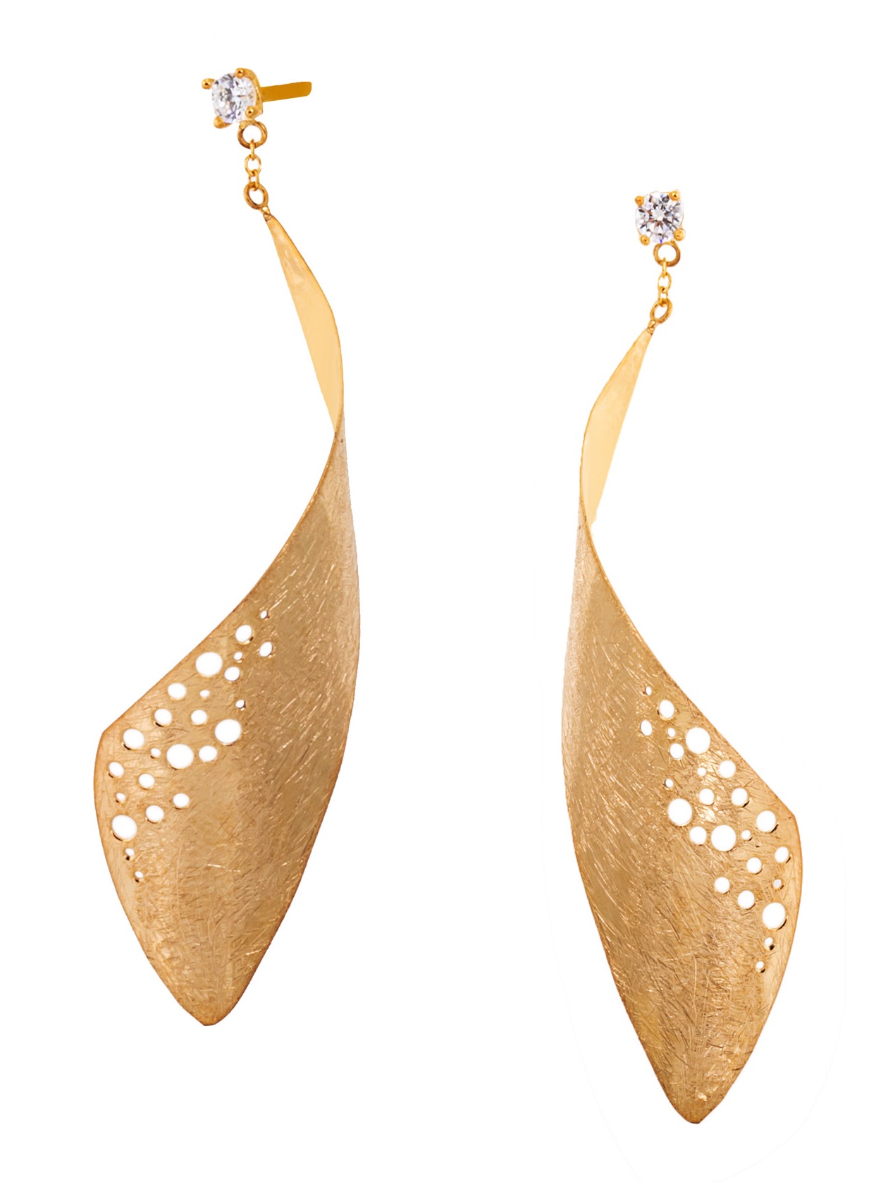 EARRINGS Hand Made Yellow Gold 14K with Zircon Stones 42284 - 