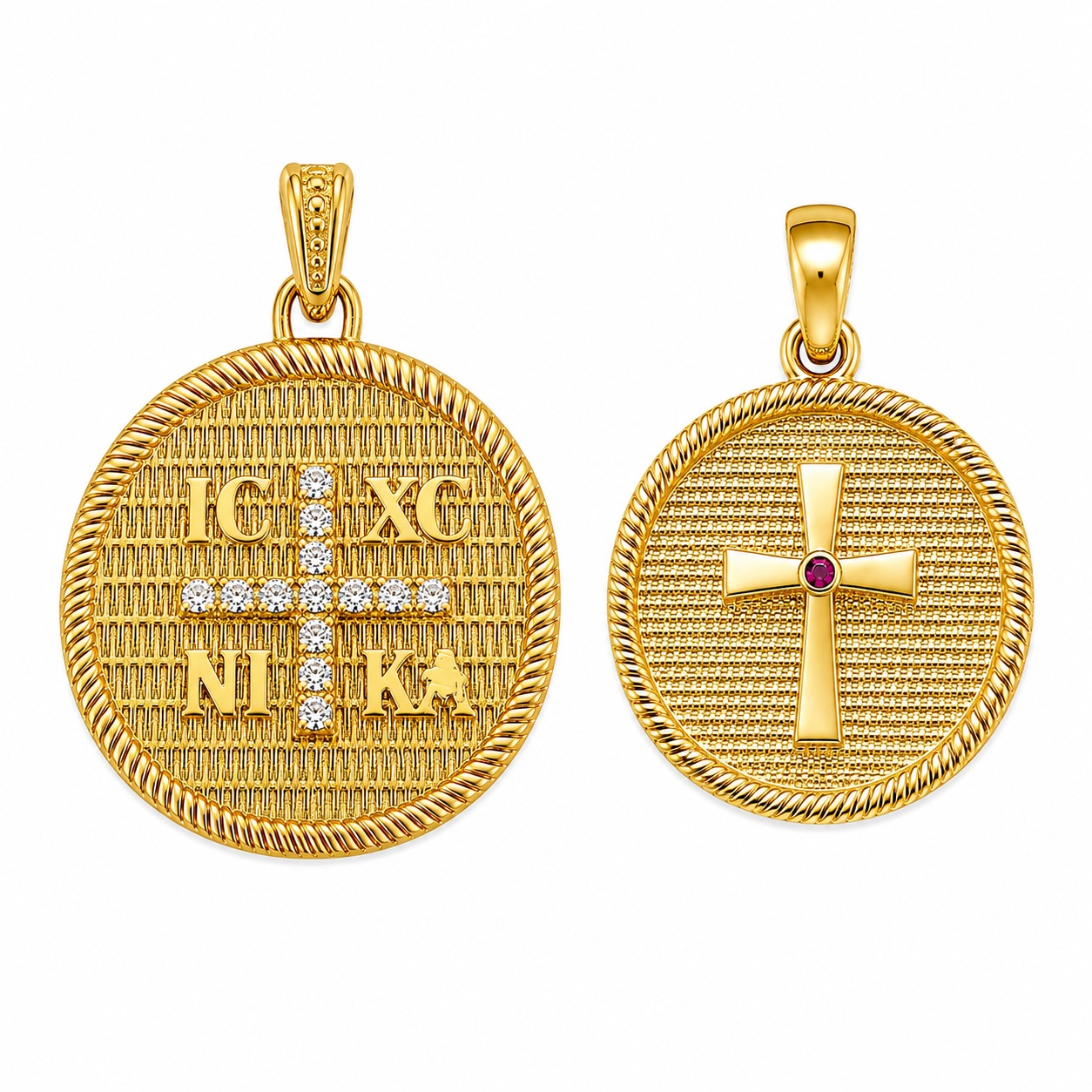 PENDANT Double Sided Constantinato SENZIO Collection from K9 Yellow Gold with Zircon Stones 3LAV.D431P - 