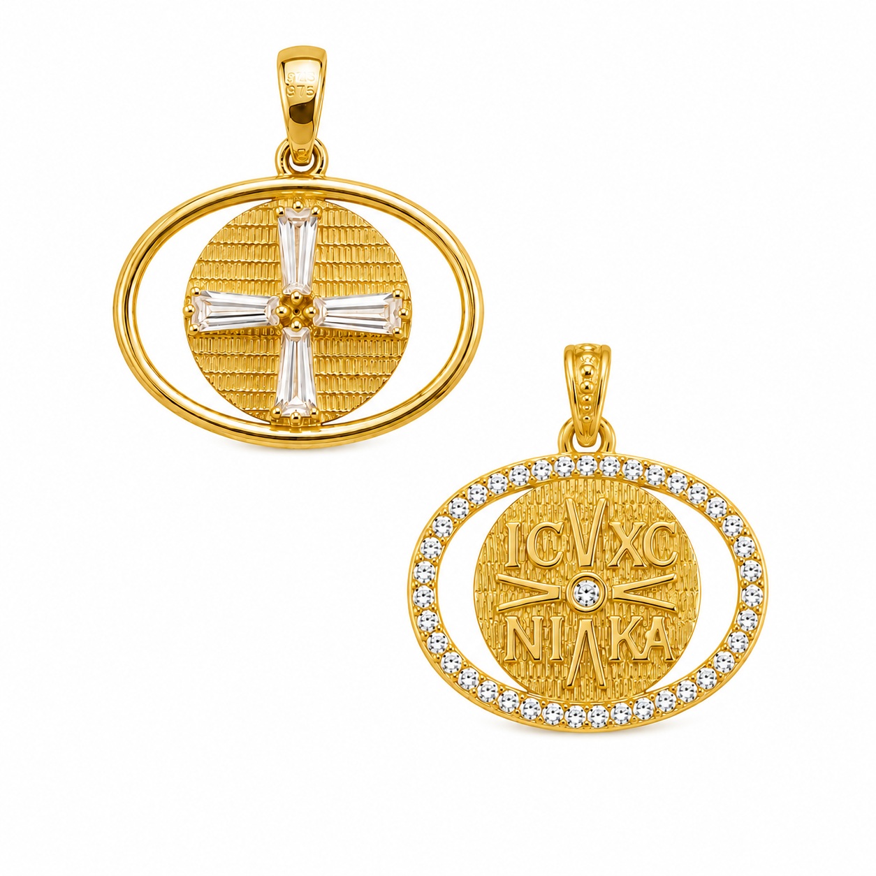 PENDANT Double Sided Constantinato SENZIO Collection from K9 Yellow Gold with Zircon Stones 3LAV.D440P - 