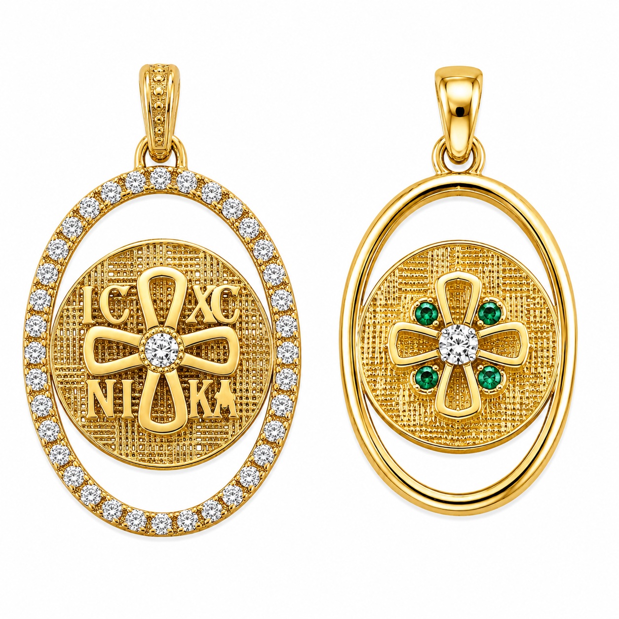 PENDANT Double Sided Constantinato SENZIO Collection from K9 Yellow Gold with Zircon Stones 3LAV.D445P - 