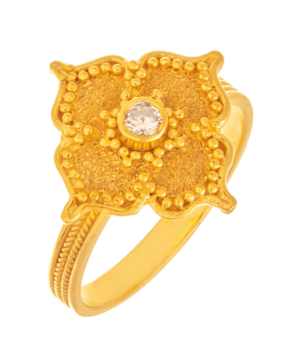 RING Byzantine Hand Made Yellow Gold K14 with Zircon Stones 4614186 - 