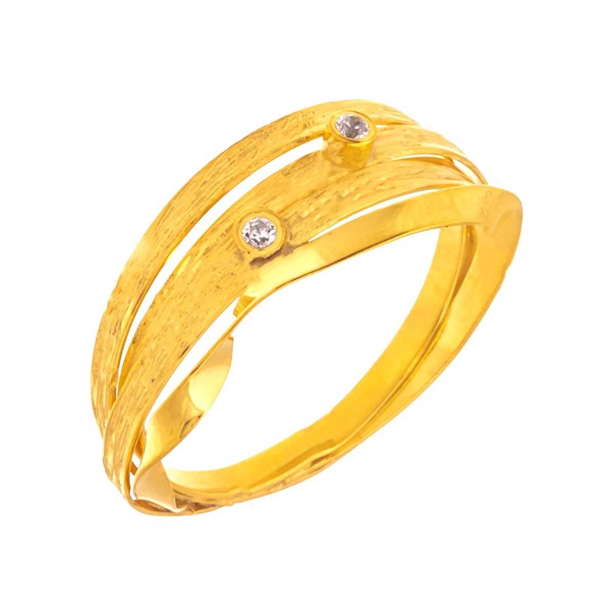 RING Hand Made SENZIO Collection K14 Yellow Gold with Zircon Stones 4614254.K14