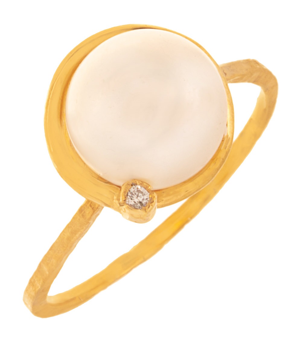 ΔΑΧΤΥΛΙΔΙ Χειροποίητο SENZIO Collection Κίτρινο Χρυσό Κ14 με Ζιργκόν και Μαργαριτάρι 461483 - 