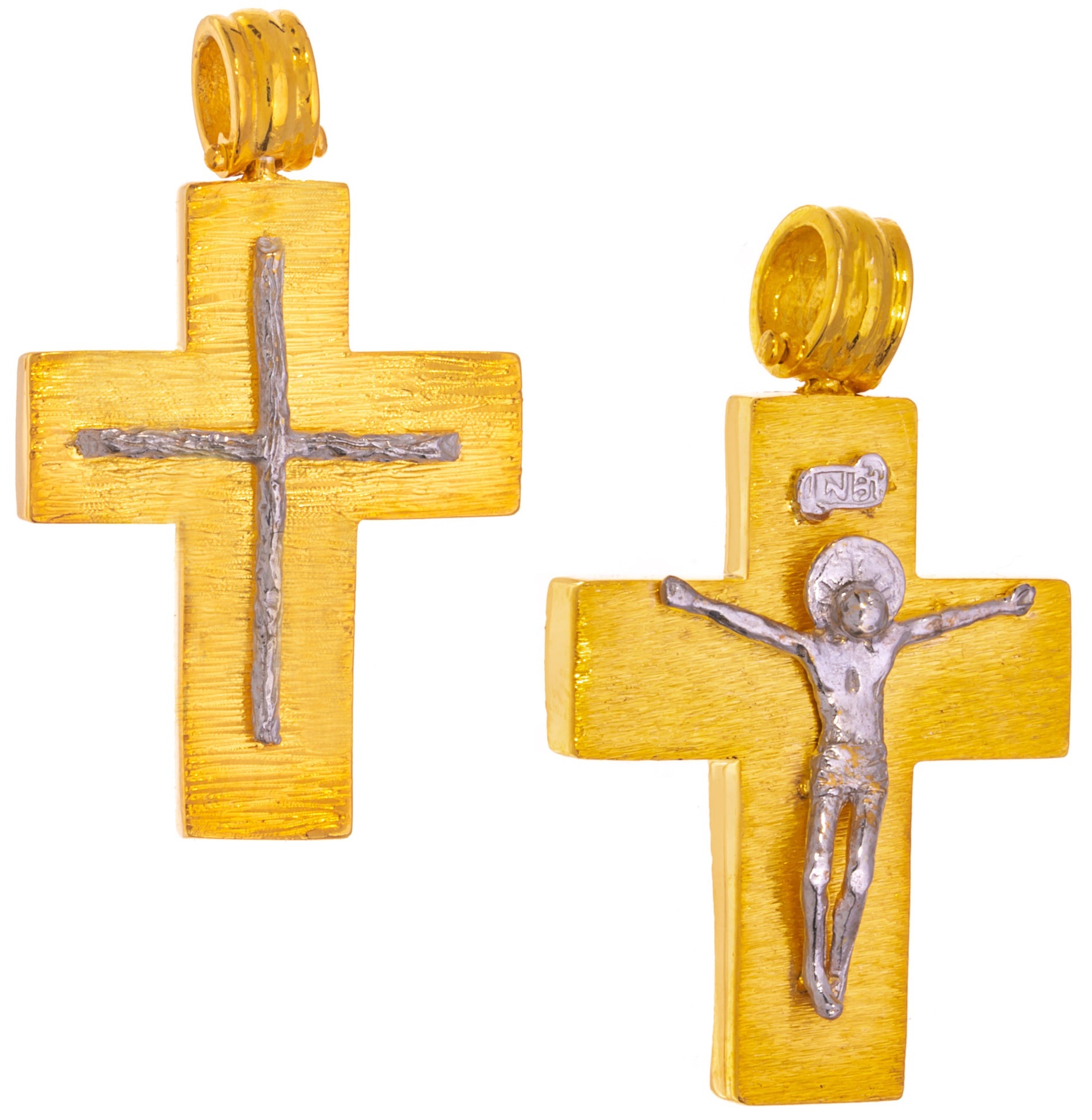 ΣΤΑΥΡΟΣ Χειροποίητος Ανδρικός Διπλής Όψης 14K από Κίτρινο και Λευκό Χρυσό 46348 - 