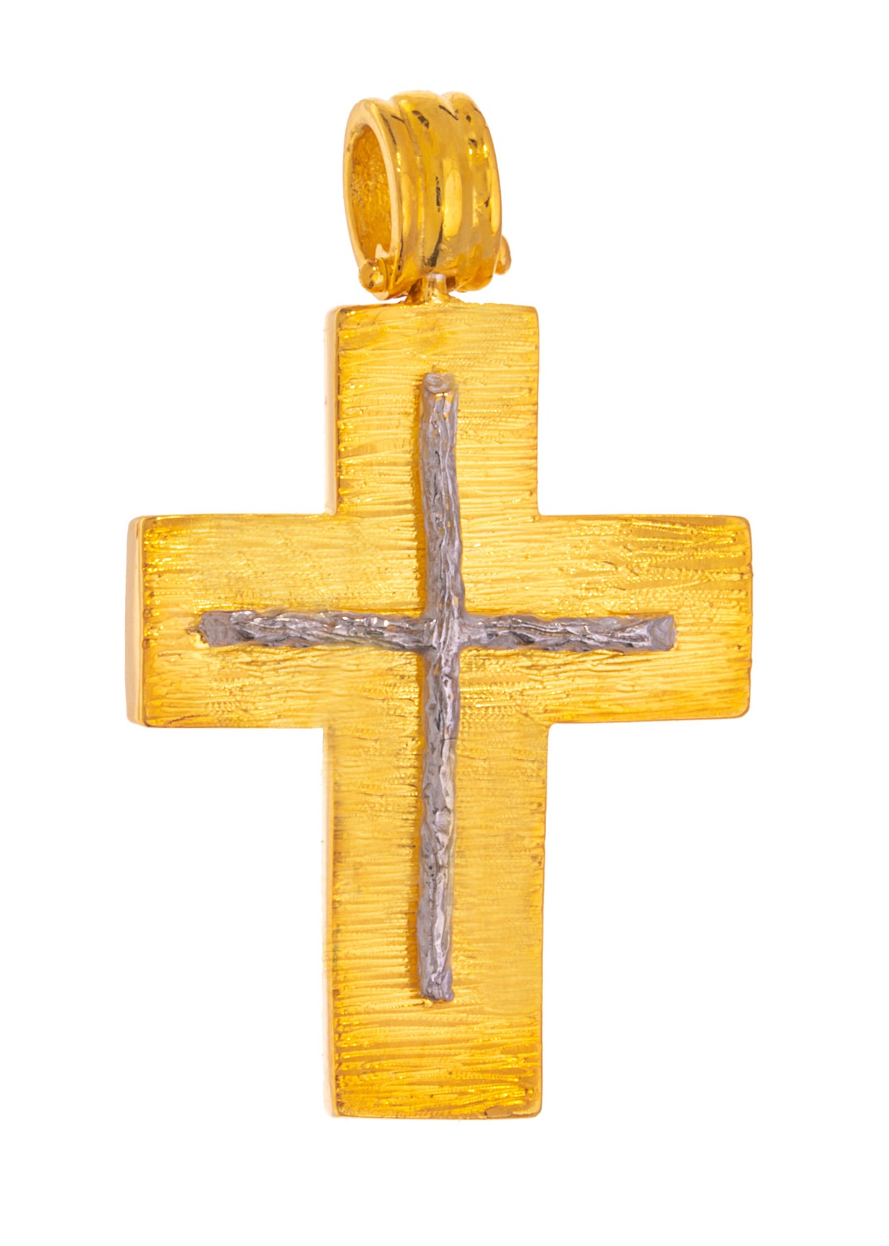 ΣΤΑΥΡΟΣ Χειροποίητος Ανδρικός Διπλής Όψης 14K από Κίτρινο και Λευκό Χρυσό 46348 - 