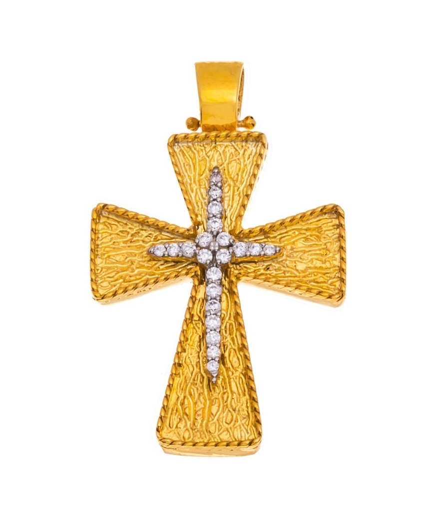 ΣΤΑΥΡΟΣ Χειροποίητος SENZIO Collection από Κ14 Κίτρινο και Λευκό Χρυσό με πέτρες Ζιργκόν 464117