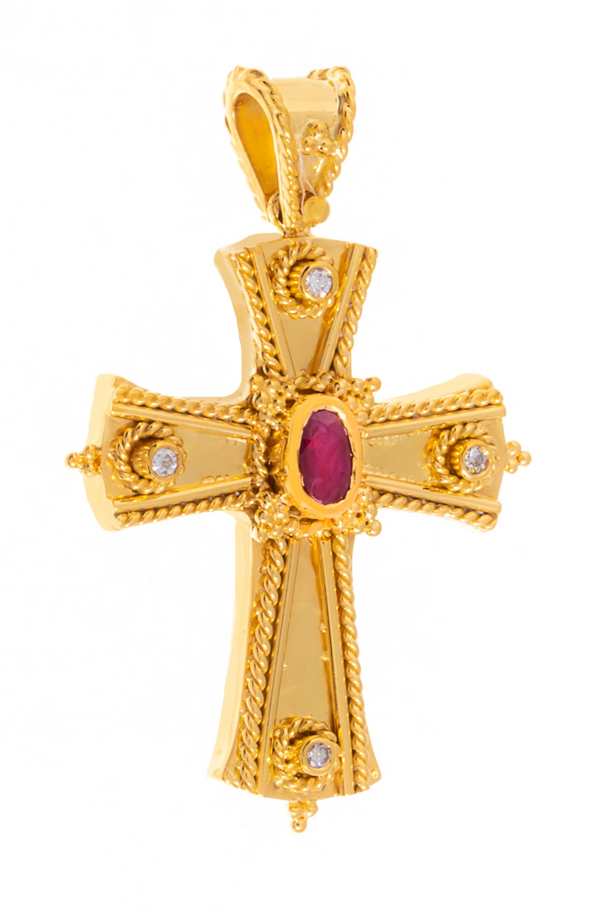 ΣΤΑΥΡΟΣ Βυζαντινός SENZIO Collection Κίτρινο Χρυσό Κ14 με Ροζ Τουρμαλίνη και Ζιργκόν 464179T.K14 - 