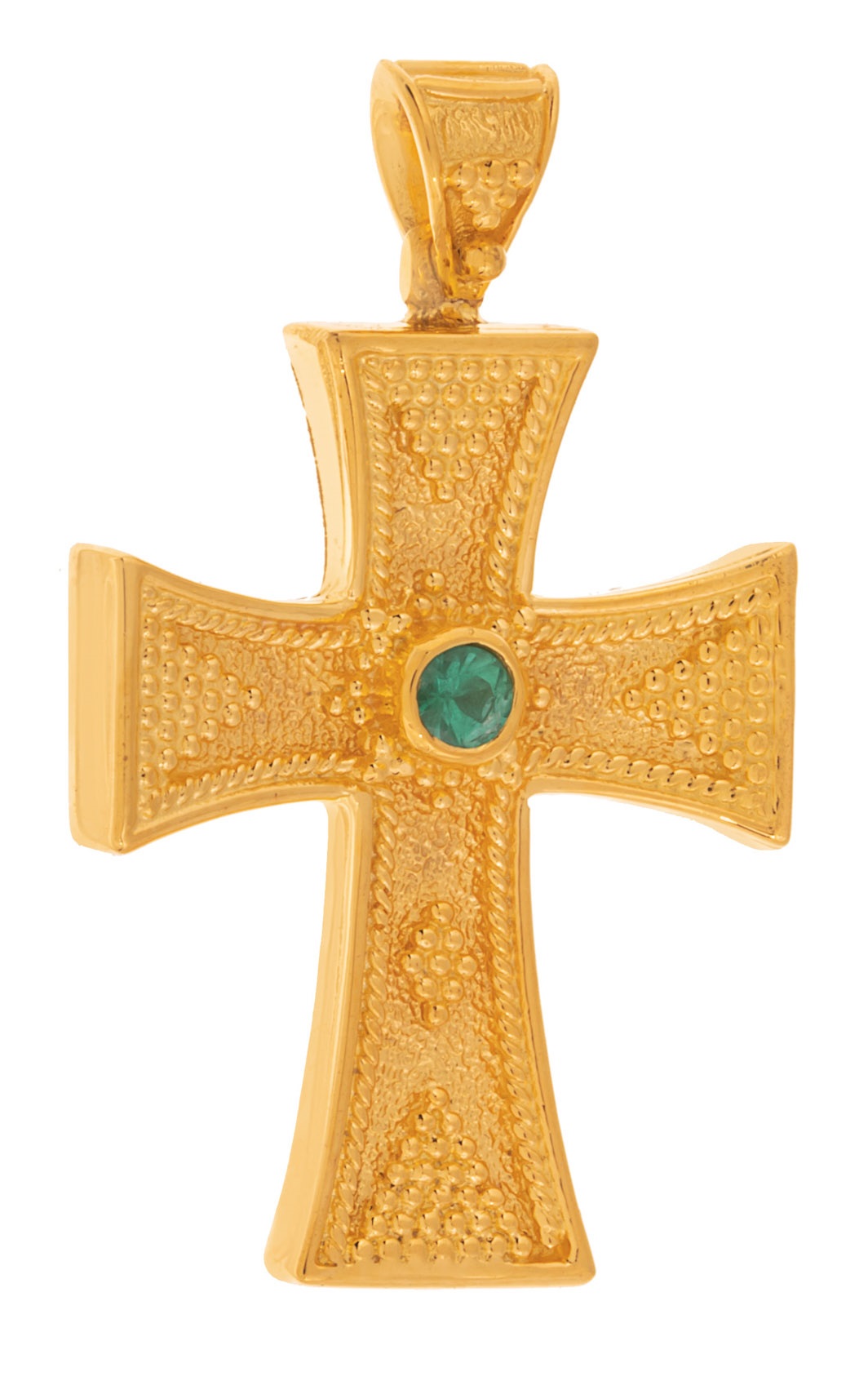 ΣΤΑΥΡΟΣ Χειροποίητος Βυζαντινός SENZIO Collection Κίτρινο Χρυσό Κ14 με Σμαράγδι 464187 - 
