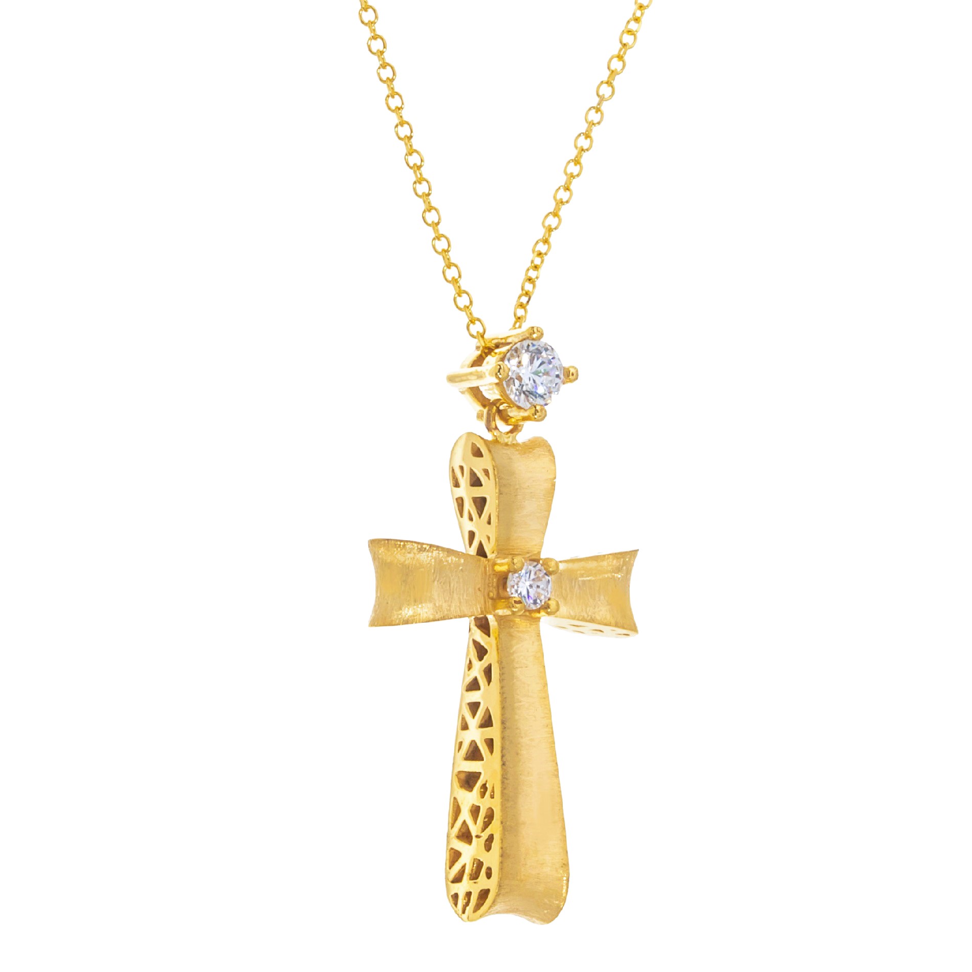 ΣΤΑΥΡΟΣ Χειροποίητος με Αλυσίδα SENZIO Collection Κ14 Κίτρινο Χρυσό με Πέτρες Ζιργκόν 464219.K14