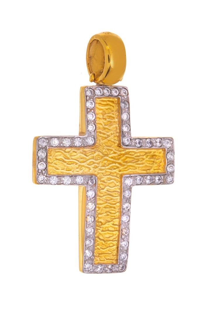 ΣΤΑΥΡΟΣ Χειροποίητος SENZIO Collection από Κ14 Κίτρινο και Λευκό Χρυσό με πέτρες Ζιργκόν 46425 - 