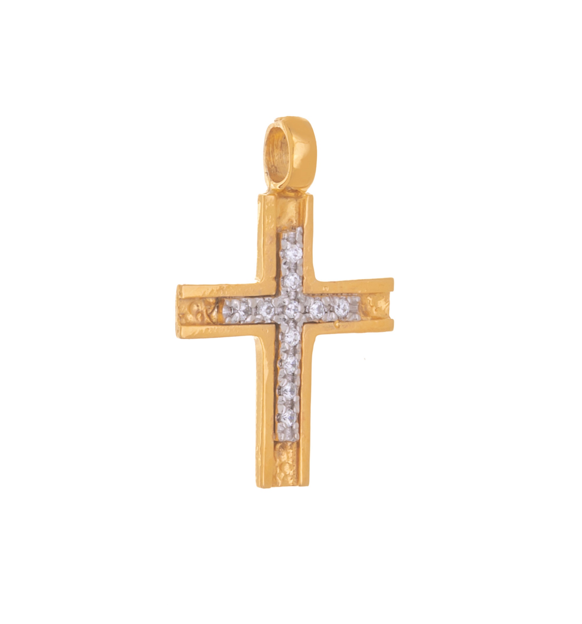 ΣΤΑΥΡΟΣ Χειροποίητος SENZIO Collection από Κ9 Κίτρινο και Λευκό Χρυσό με πέτρες Ζιργκόν 46639