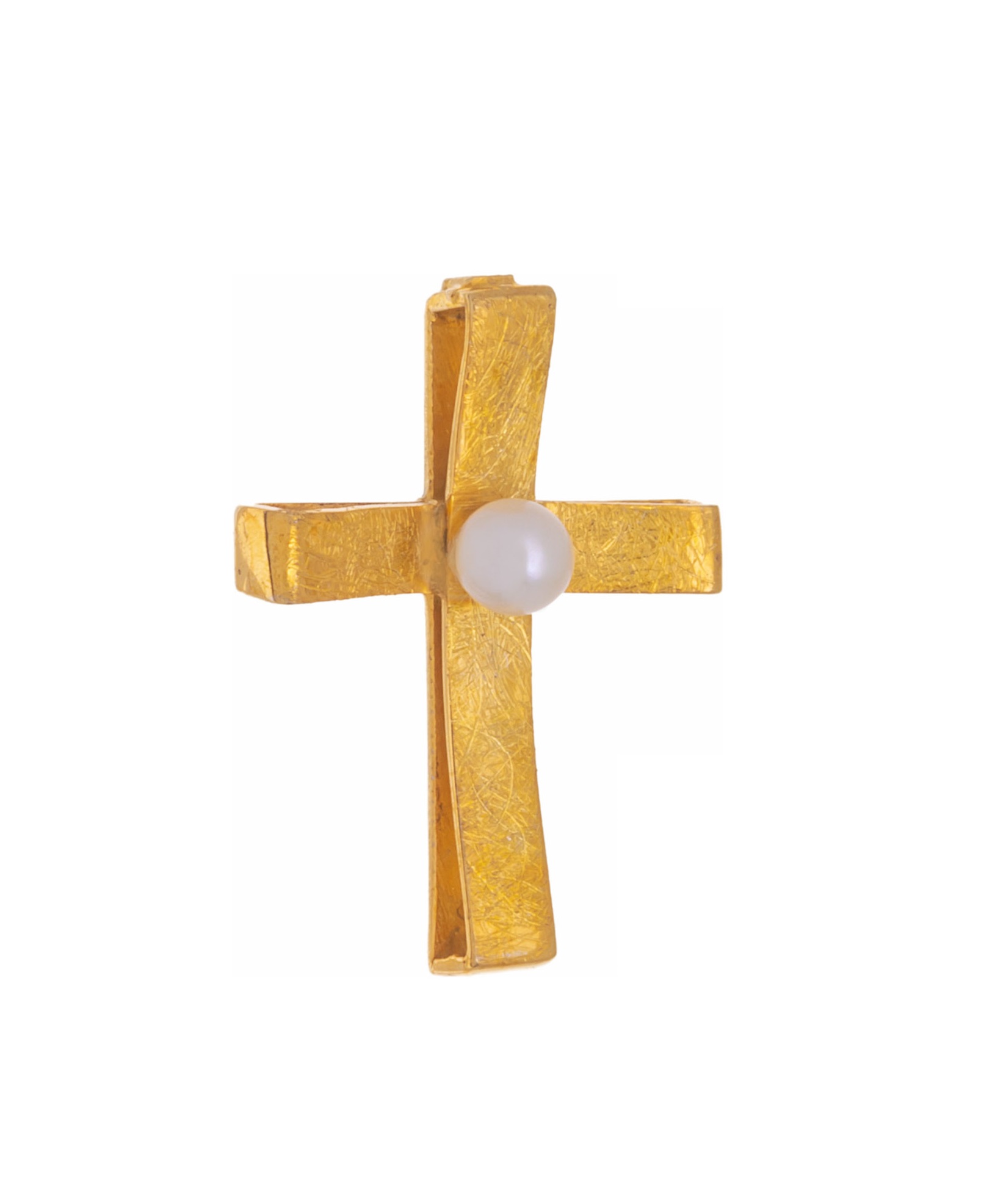 ΣΤΑΥΡΟΣ Γυναικείος Χειροποίητος SENZIO Collection από Κ9 Κίτρινο Χρυσό με Μαργαριτάρι 46659.K9