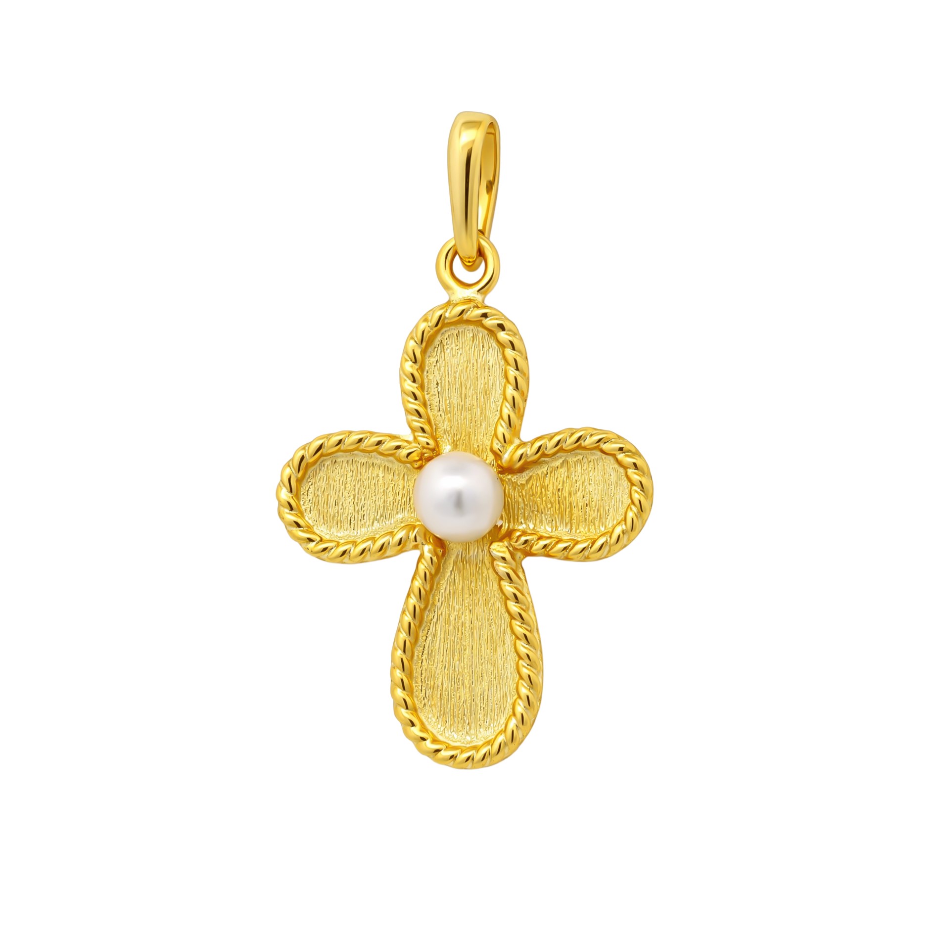 ΣΤΑΥΡΟΣ Χειροποίητος SENZIO Collection από Κ9 Κίτρινο Χρυσό με Μαργαριτάρι 46686.K9 - 