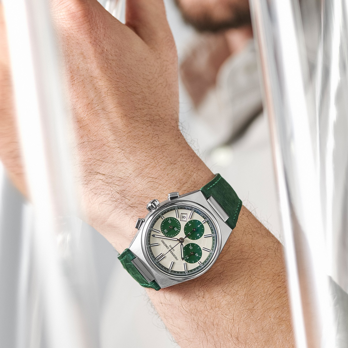FREDERIQUE CONSTANT Highlife Chronograph Automatic Limited Edition White Green Dial 41mm Silver Stainless Steel Bracelet with 2 Straps FC-391SGR4NH - 9