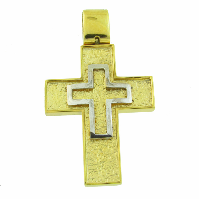 ΣΤΑΥΡΟΣ Ανδρικός Χειροποίητος Διπλής Όψης SENZIO Collection K14 από Κίτρινο & Λευκό Χρυσό 5-912 - 