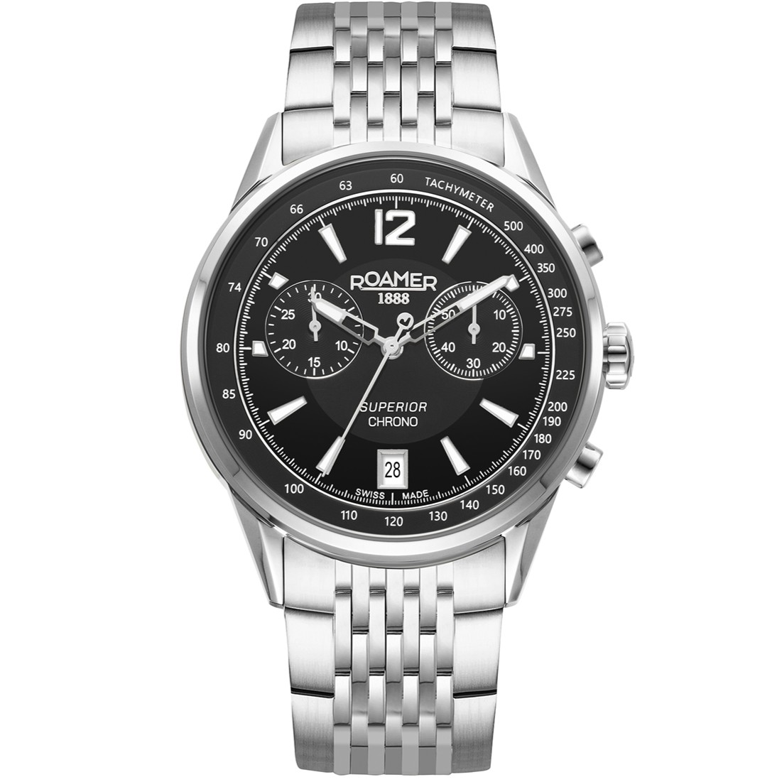 ROAMER Superior Chrono Black Dial 44mm Silver Stainless Steel Bracelet 508818-41-55-50 - 