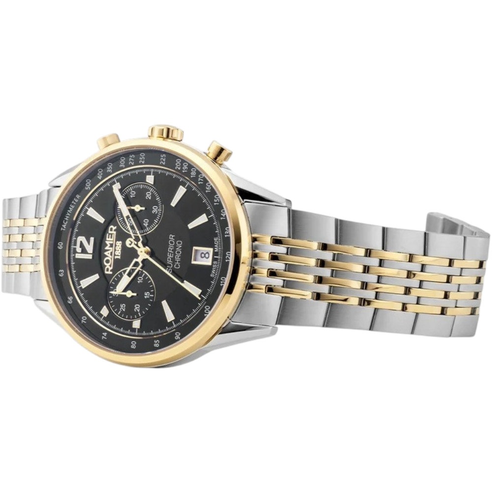 ROAMER Superior Chrono Black Dial 44mm Two-Tone Gold Stainless Steel Bracelet 508818-47-55-50 - 