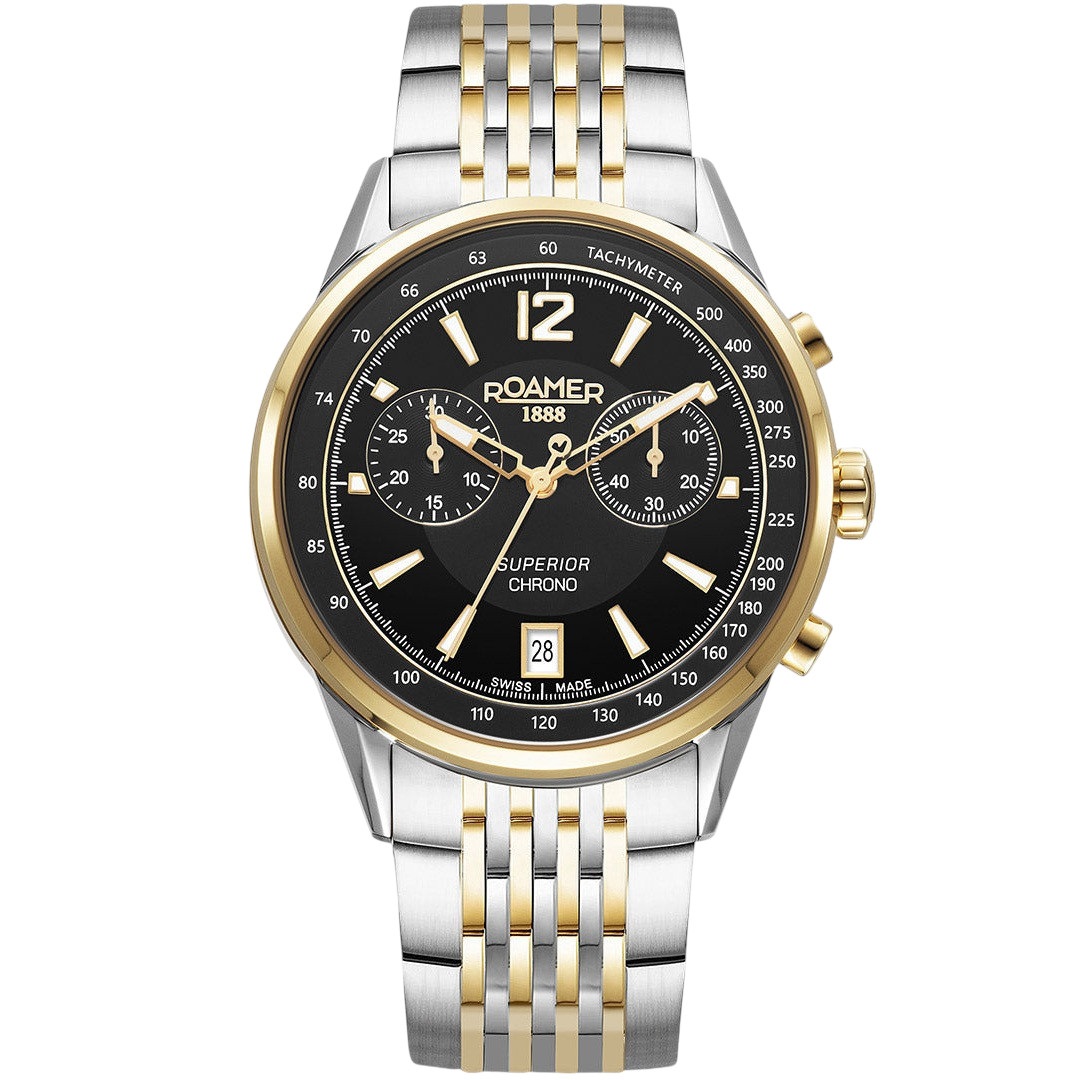 ROAMER Superior Chrono Black Dial 44mm Two-Tone Gold Stainless Steel Bracelet 508818-47-55-50 - 
