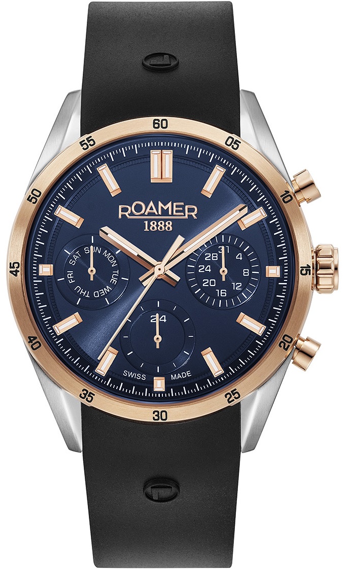 ROAMER Superior Multifunction 42.5mm Silver & Rose Gold Stainless Steel Rubber Strap 508982-49-45-05 - 1