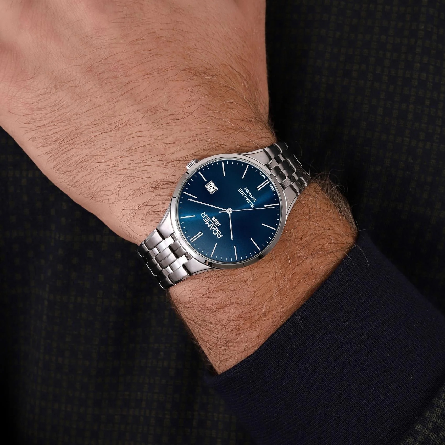 ROAMER Slim-Line Classic Blue Dial 40mm Silver Stainless Steel Bracelet 512833-41-45-20 - 3