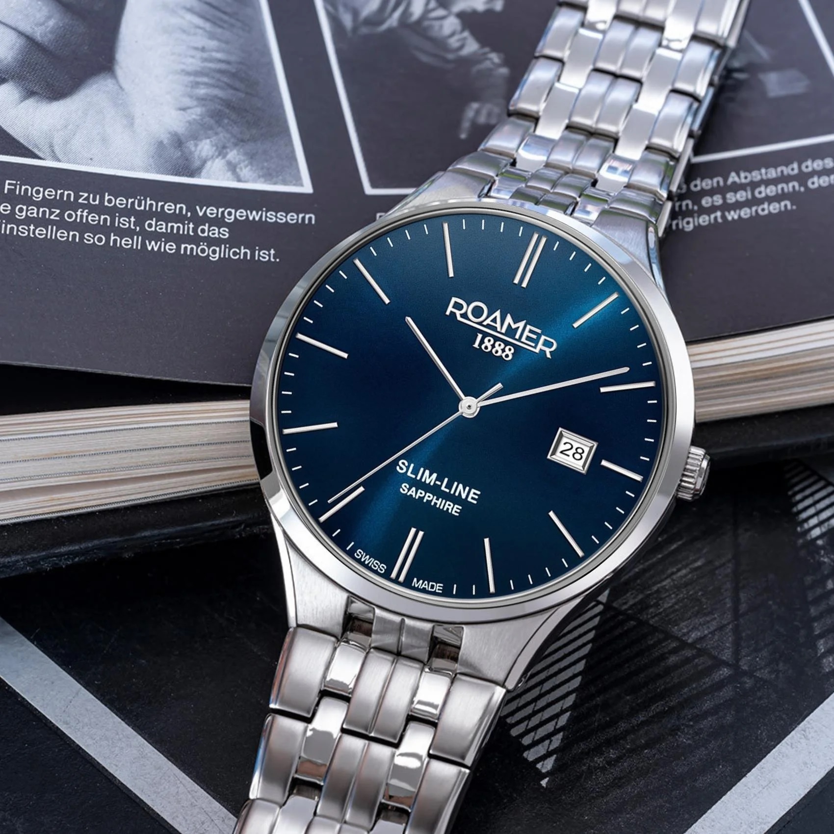 ROAMER Slim-Line Classic Blue Dial 40mm Silver Stainless Steel Bracelet 512833-41-45-20 - 4