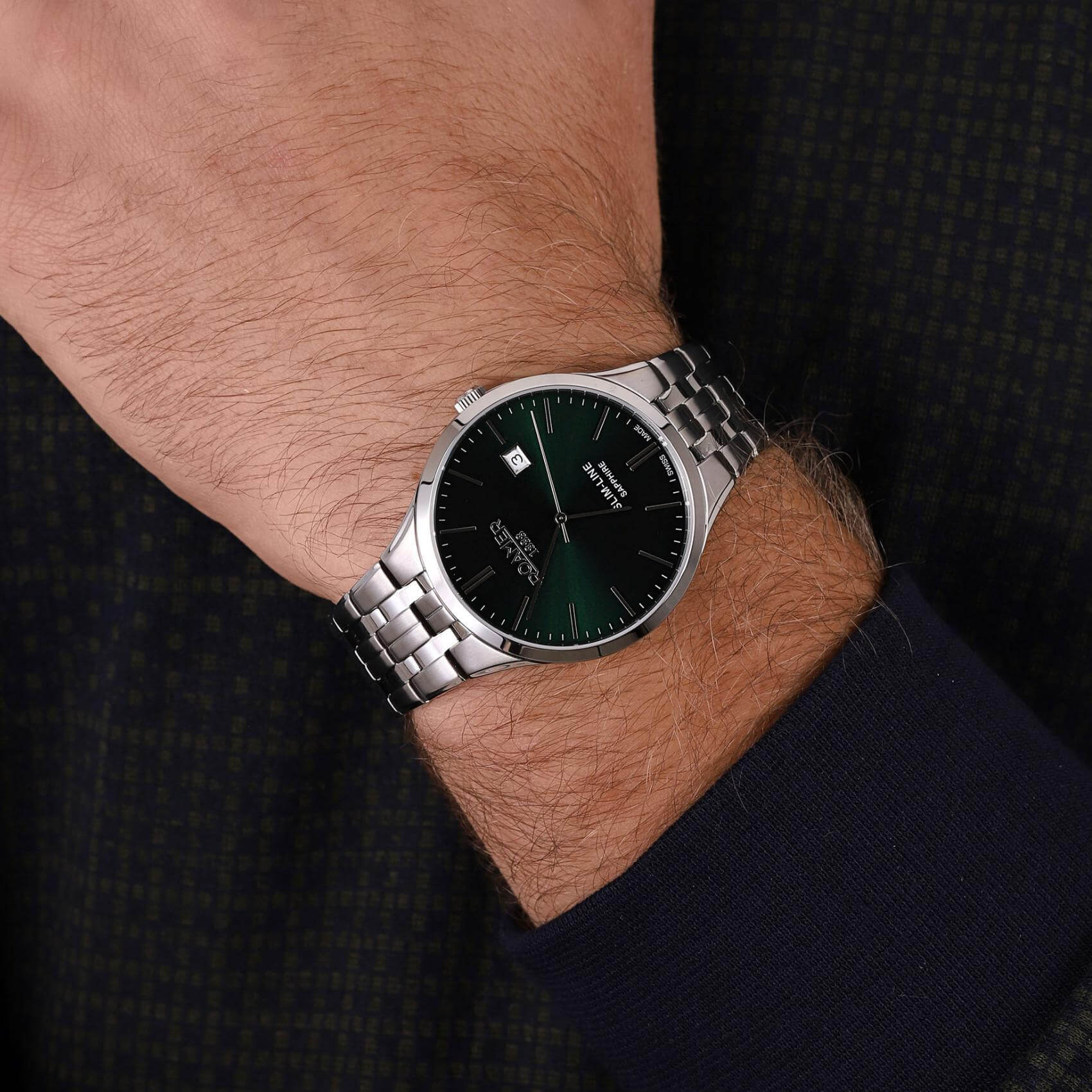 ROAMER Slim-Line Classic Black Dial 40mm Silver Stainless Steel Bracelet 512833-41-55-20 - 