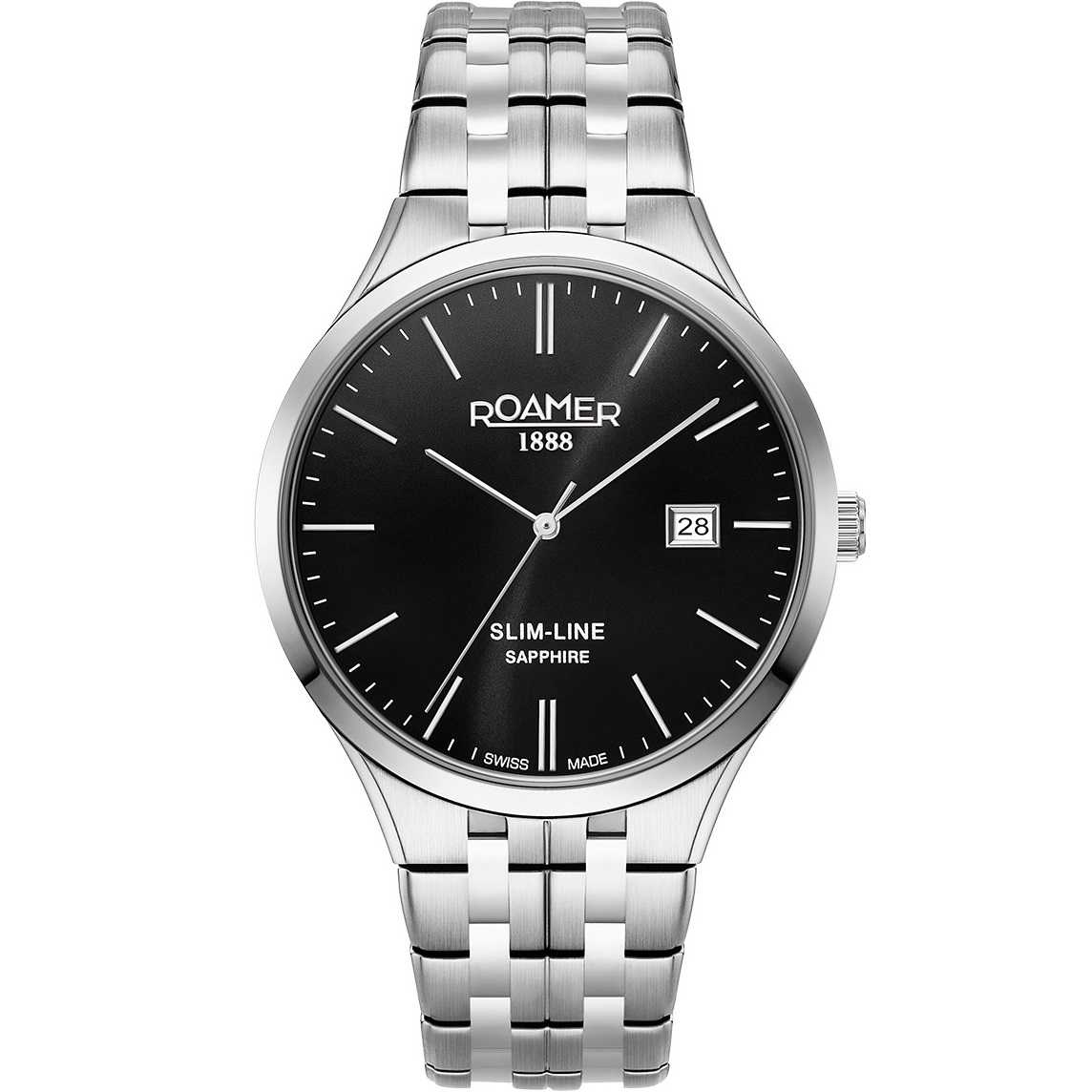 ROAMER Slim-Line Classic Black Dial 40mm Silver Stainless Steel Bracelet 512833-41-55-20 - 