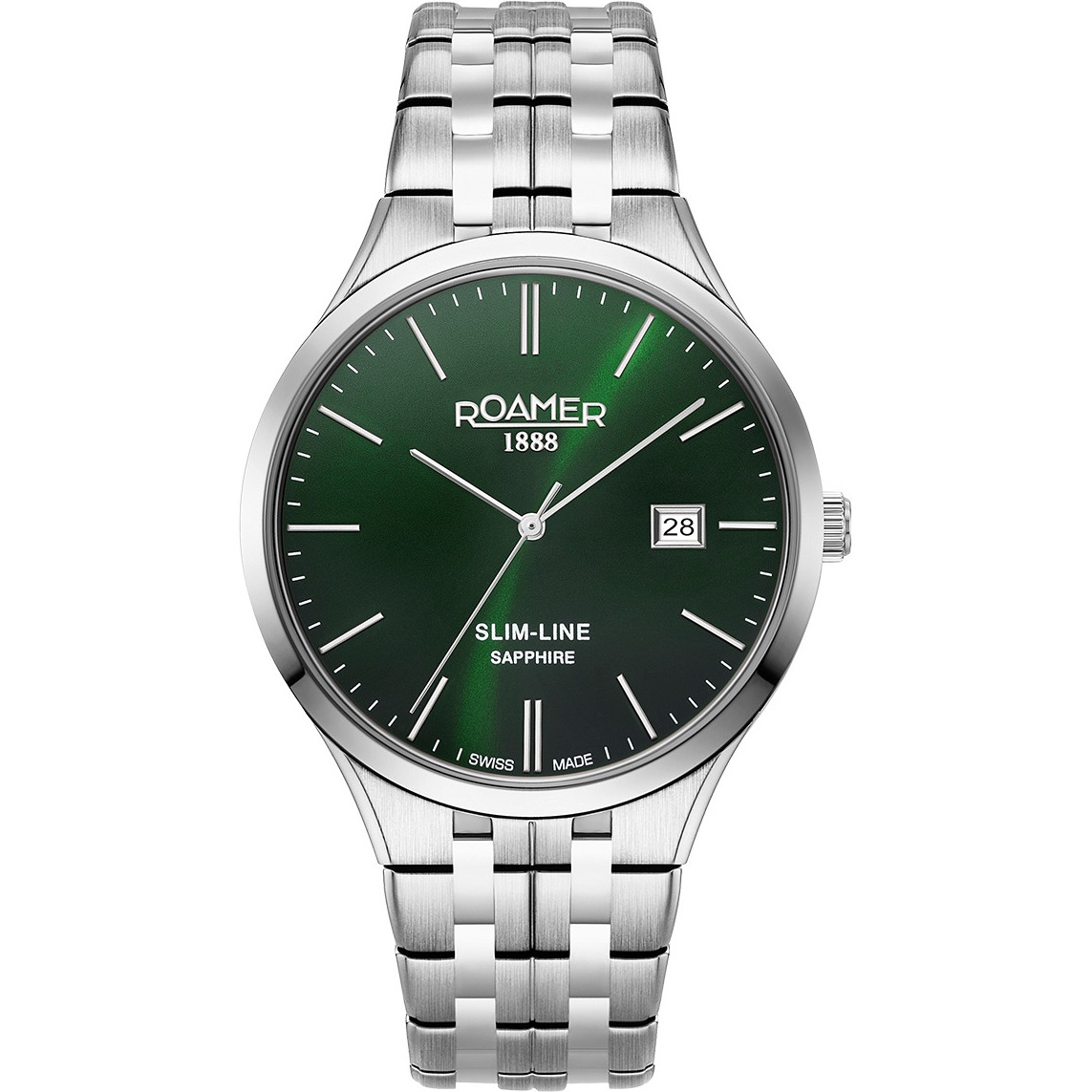 ROAMER Slim-Line Classic Green Dial 40mm Silver Stainless Steel Bracelet 512833-41-75-20 - 