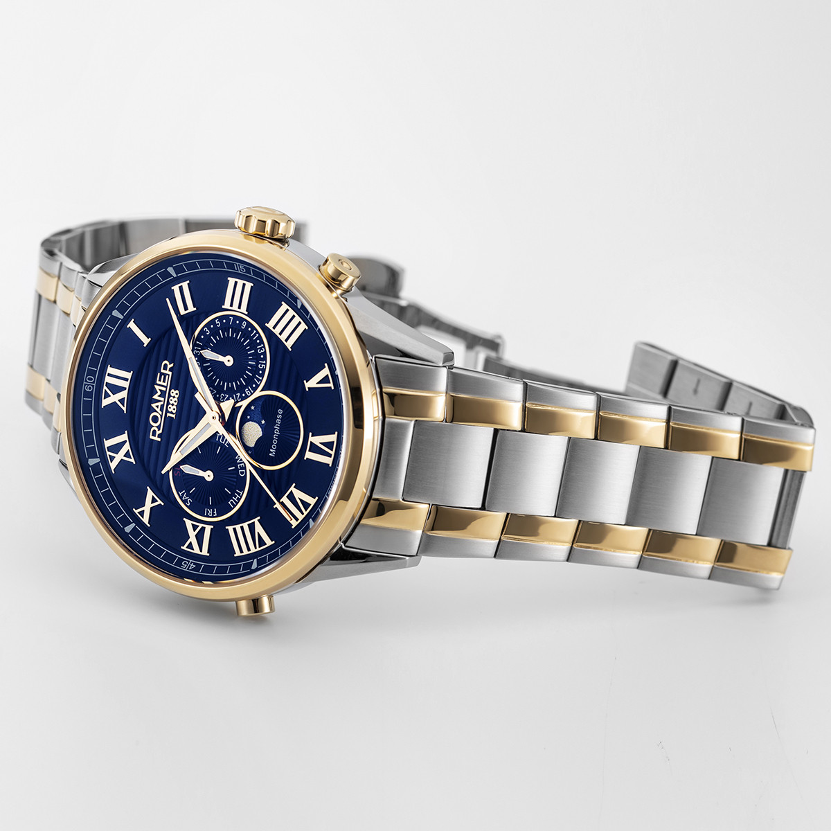 ROAMER Superior Moonphase II Blue Dial 43mm Two Tone Gold Stainless Steel Bracelet 513821-47-45-50 - 