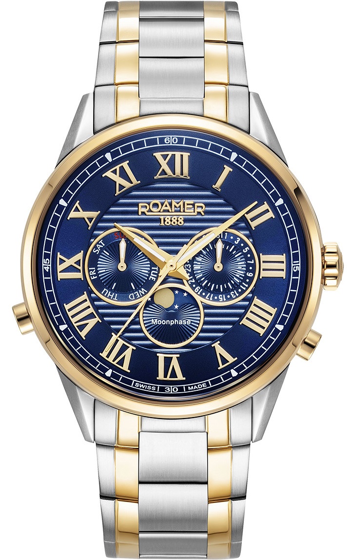 ROAMER Superior Moonphase II Blue Dial 43mm Two Tone Gold Stainless Steel Bracelet 513821-47-45-50 - 