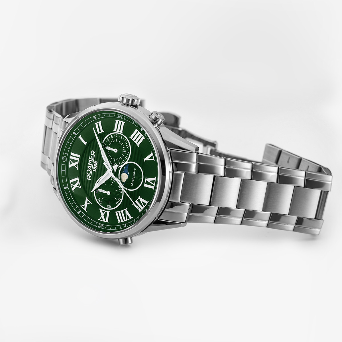 ROAMER Superior Moonphase II Green Dial 43mm Silver Stainless Steel Bracelet 513821-41-75-50 - 