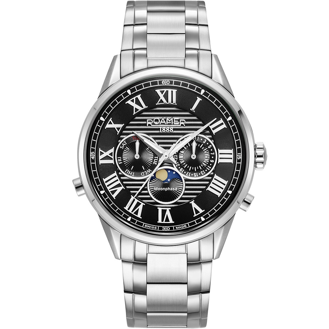 ROAMER Superior Moonphase II Black Dial 43mm Silver Stainless Steel Bracelet 513821-41-85-50 - 1