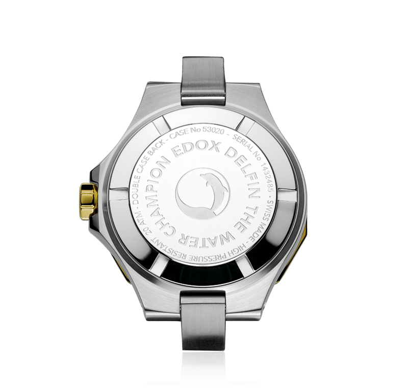 EDOX Delfin The Original Diver Lady White Pearl Dial with Diamonds 38mm Two Tone Gold Stainless Steel Bracelet 53020-357JM-NADD - 