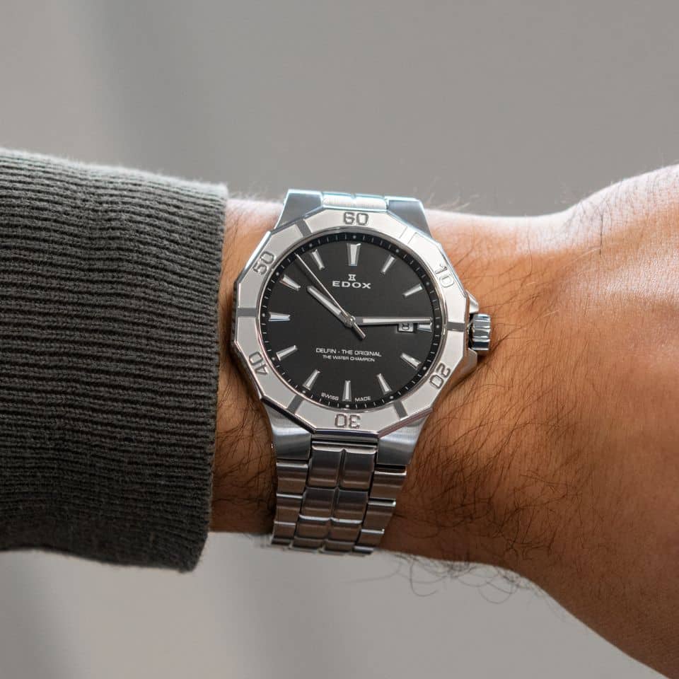 EDOX Delfin The Original Black Dial 43mm Silver Stainless Steel Bracelet 53021-3M-NIN - 5